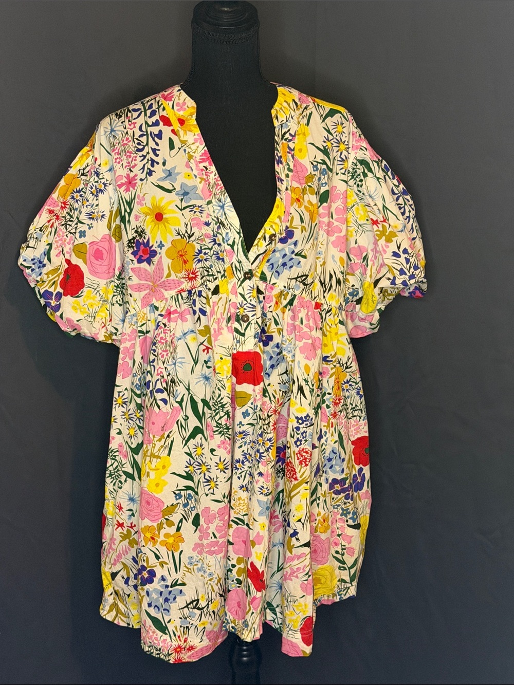 Floral Puff-Sleeve Women's dress tunic - Multicolor